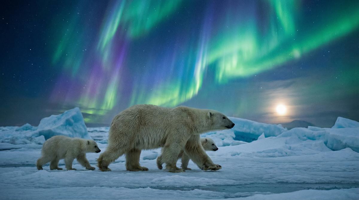 色虎北极熊视频 - 极光下的母子视频